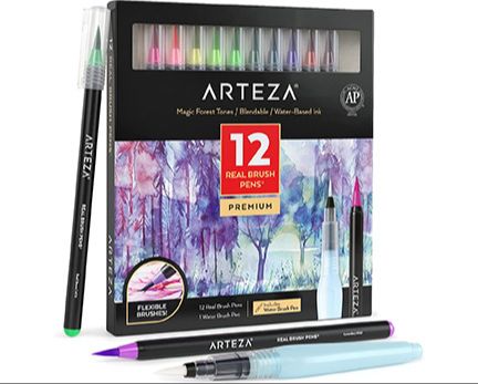 ARTEZA Real Brush Pens, Set of 12, Magic Tones, Blendable Watercolor Markers and 1 Water Brush